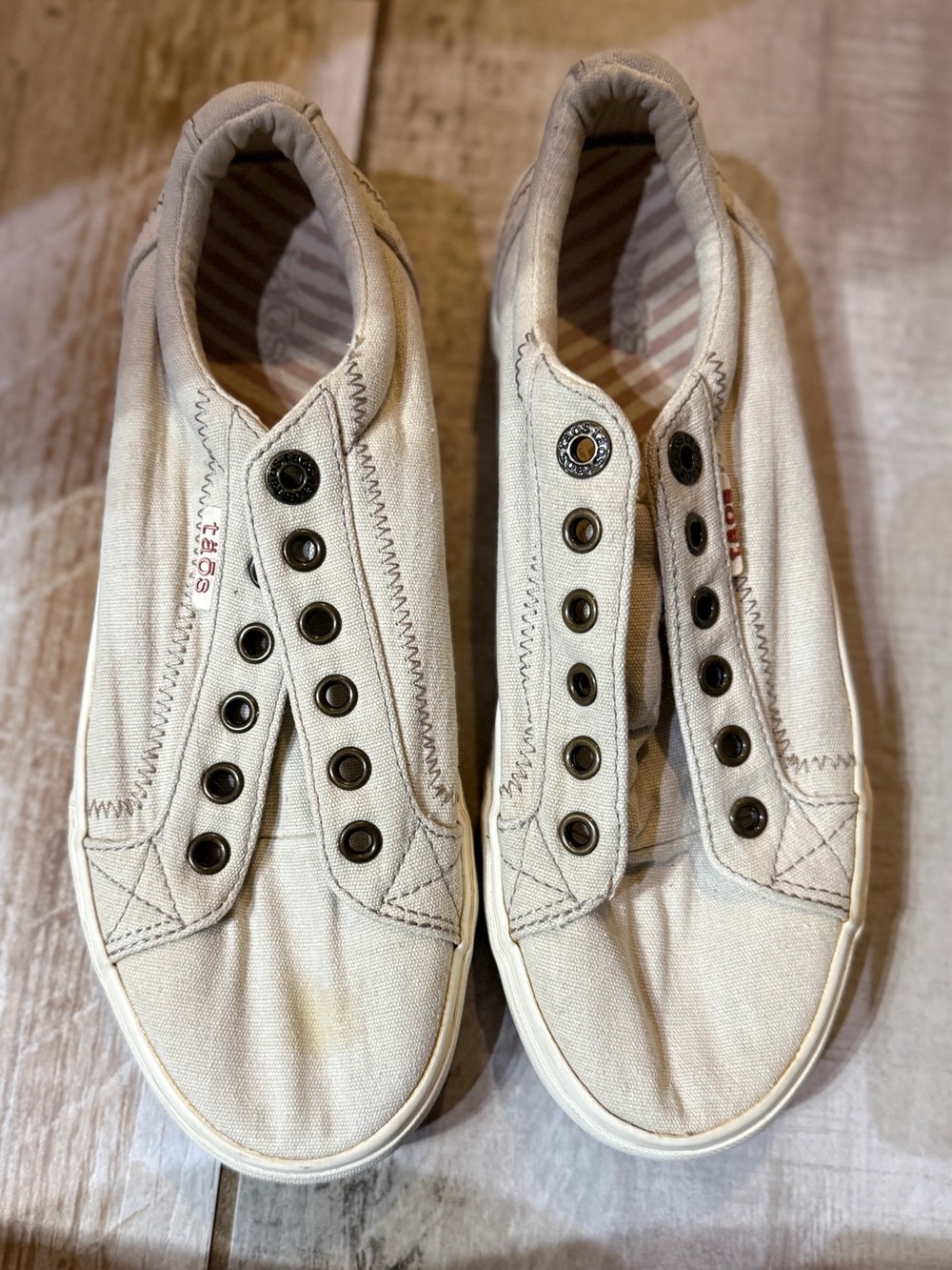 Taos Slip-On Canvas Loafers in Light Beige Size 8